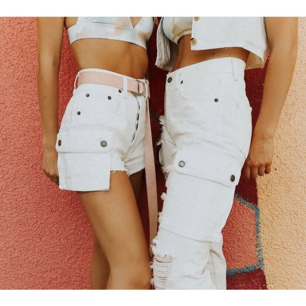 LF Carmar Titania Cargo Jean Shorts White 24 NWT - Picture 2 of 10